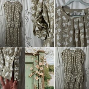 CLAIBORNE Floral Beige and White Set